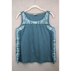 J.Jill Green Embroidered Floral Tank Top-Size Medium-Cottagecore-BOHO